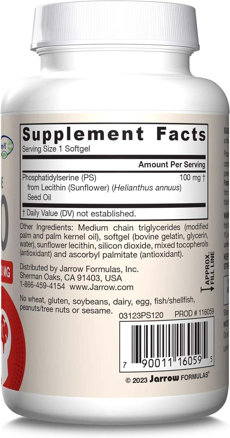 PS100, Phosphatidylserine (SOY FREE) 100mg, 120 Softgels - Jarrow