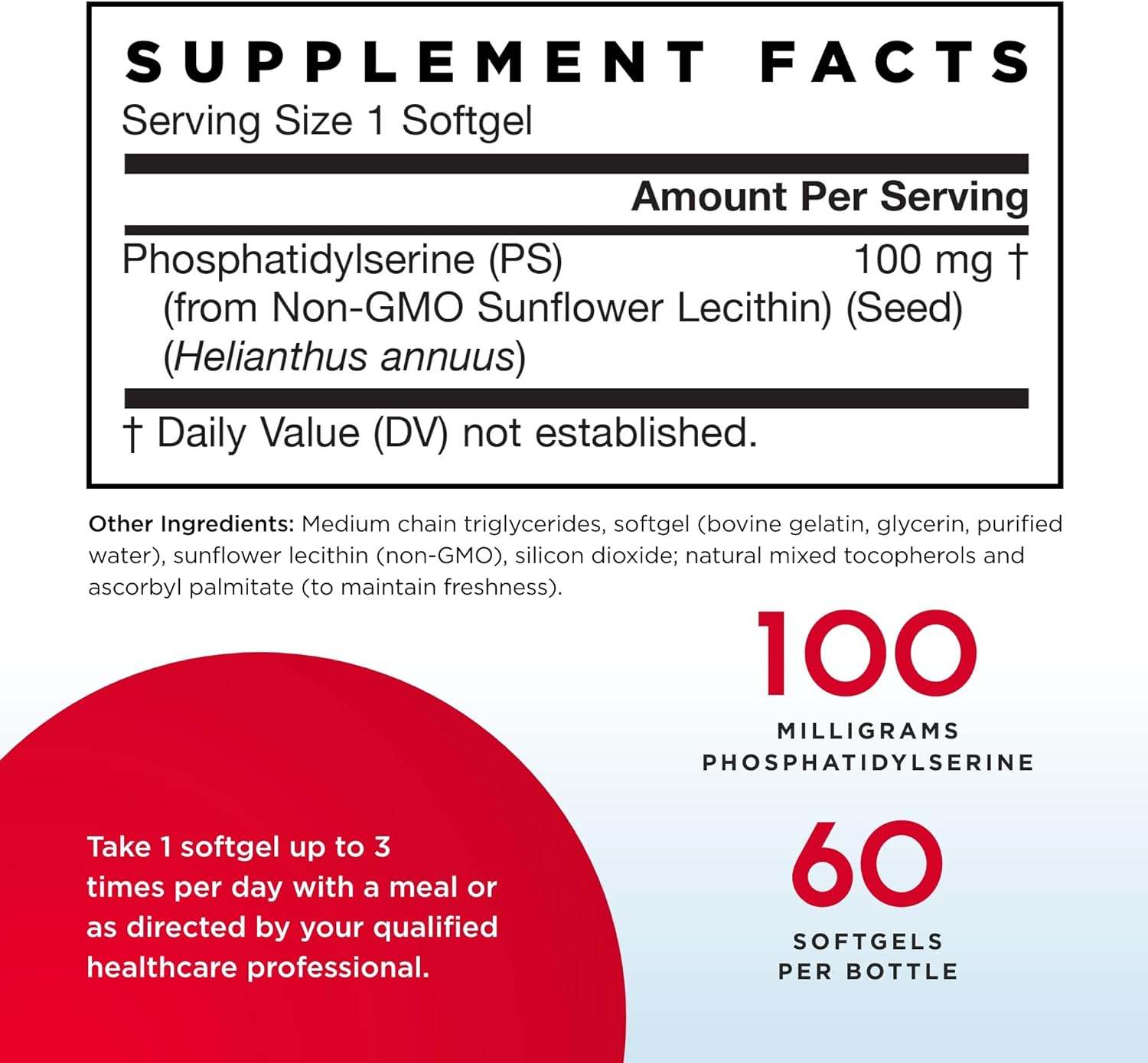 PS100, Phosphatidylserin (Soja frei) 100 mg, 60 Softgele - Jarrow -Formeln