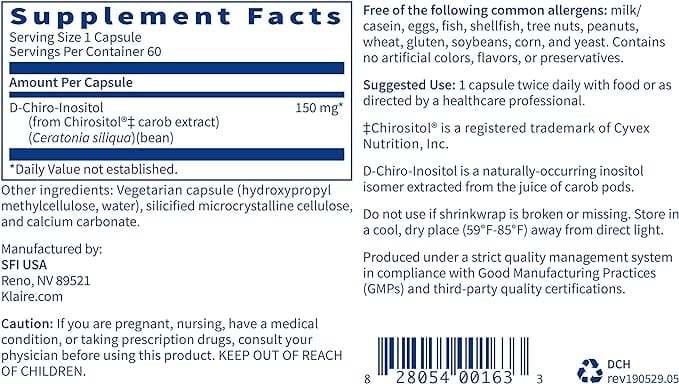 D-Chiro-inositoli, 60 kapselia-Klaire Labs (SFI Health)