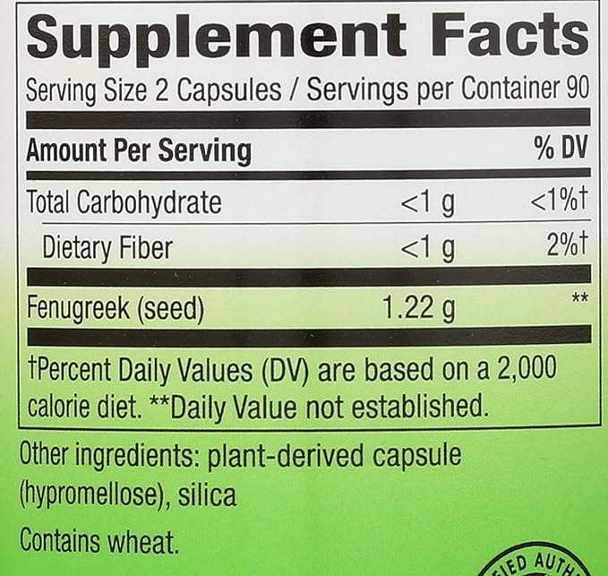 Fenugreek -siemen 1220 mg, 180 vegaanikapselia - Nature's Way