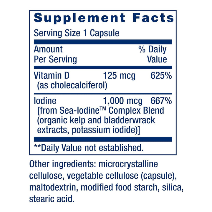 D3 -vitamiin merejudiiniga 5000 RÜ, 60 kapslit - elu pikendamine