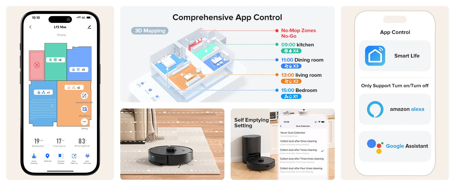 NEXA Vacuum Robot Vacuum & MOP, mappatura intelligente, auto-ricarica, Alexa/Google Control