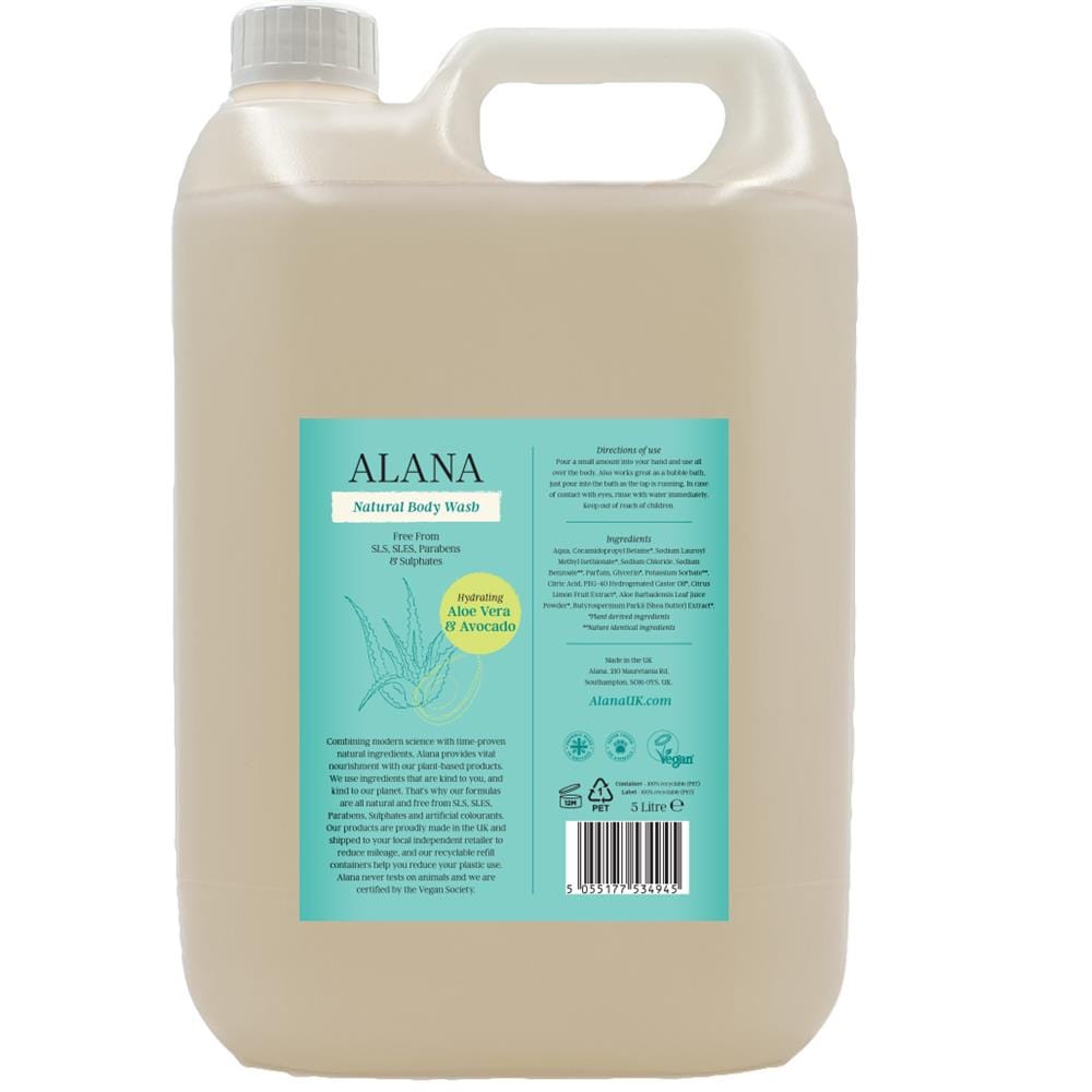 Aloe Vera & Avocado Natural Body Wash 5L, Alana