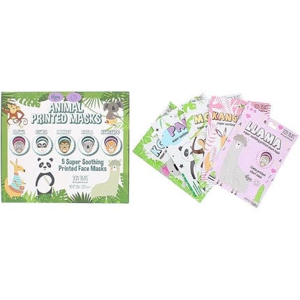 Skin Treats 5 Piece Printed Sheet Mask 5 Designs Gift Set 1 X Llama 1 X Panda 1