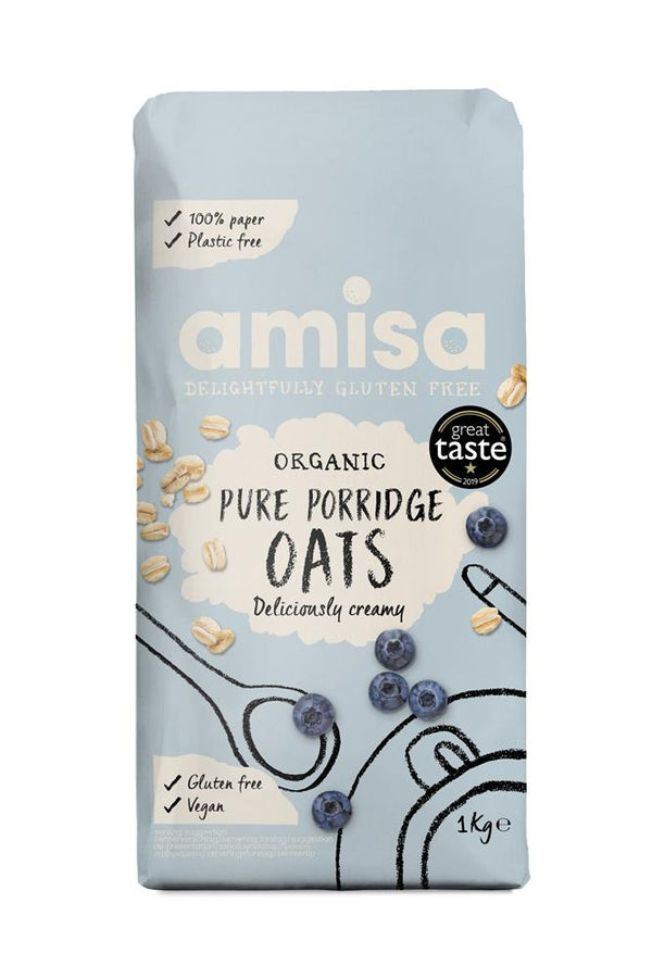 Organic GF Pure Porridge Oats 1KG, Amisa