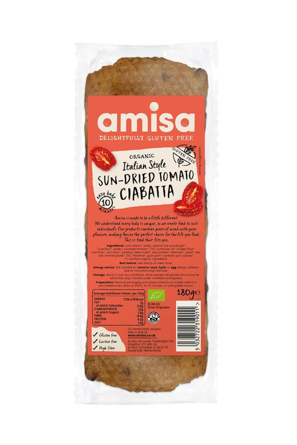 Organic Sun Tomato Ciabatta 180g, Amisa