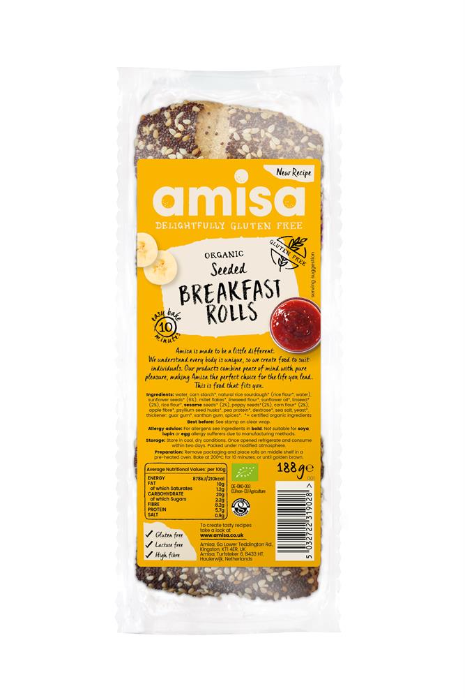 Organic Seeded Breakfast Rolls 188g, Amisa