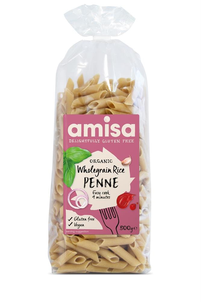 Organic & Gluten Free Wholegrain Rice Penne 500g, Amisa