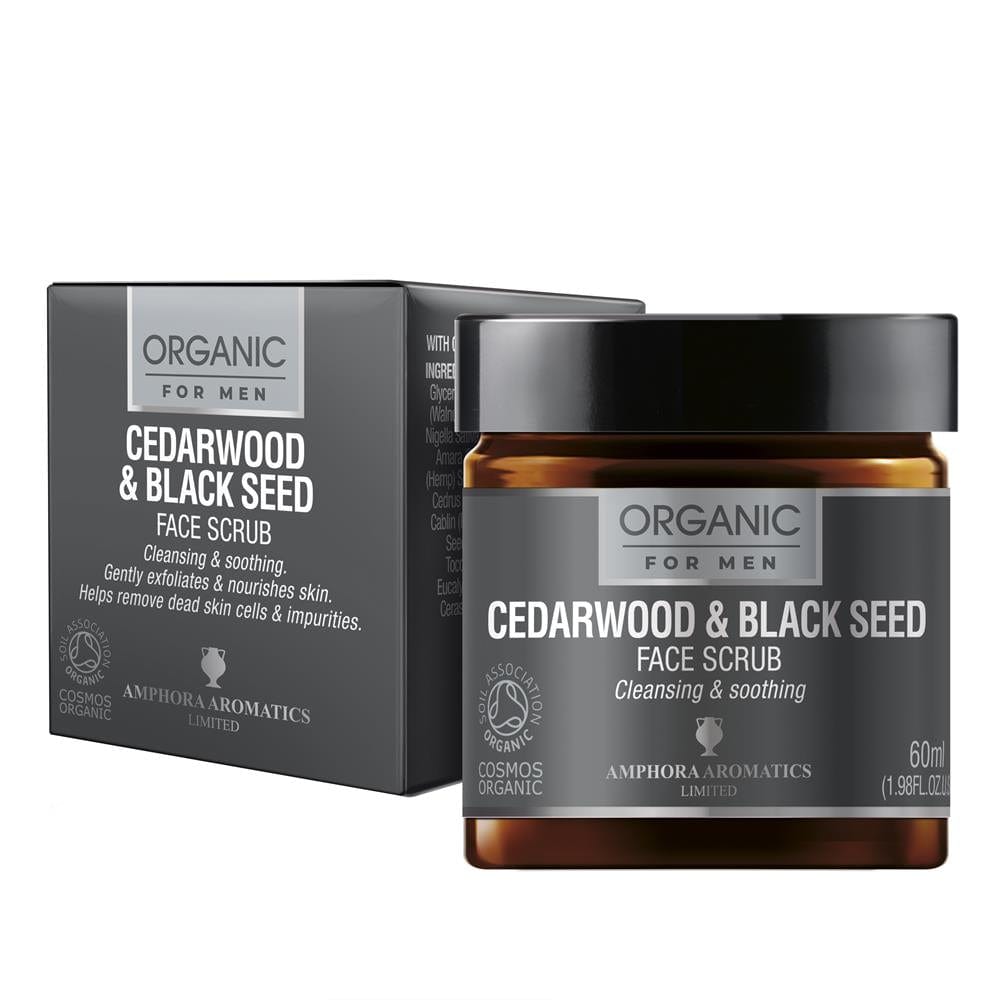 Cedarwood & Black Seed Face Scrub For Men COSMOS Organic 60ml, Amphora Aromatics