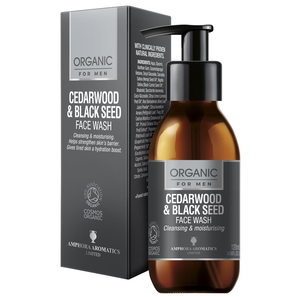 Cedarwood & Black seed Face Wash For Men COSMOS Organic 120ml, Amphora Aromatics