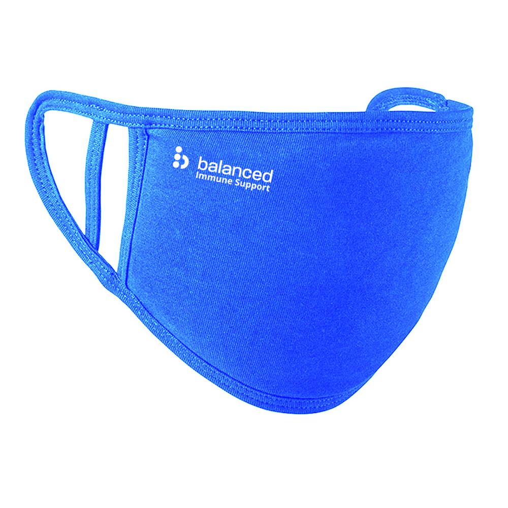 Washable Face Mask - Royal Blue dual fit 2 Ply logo right cheek, Balanced