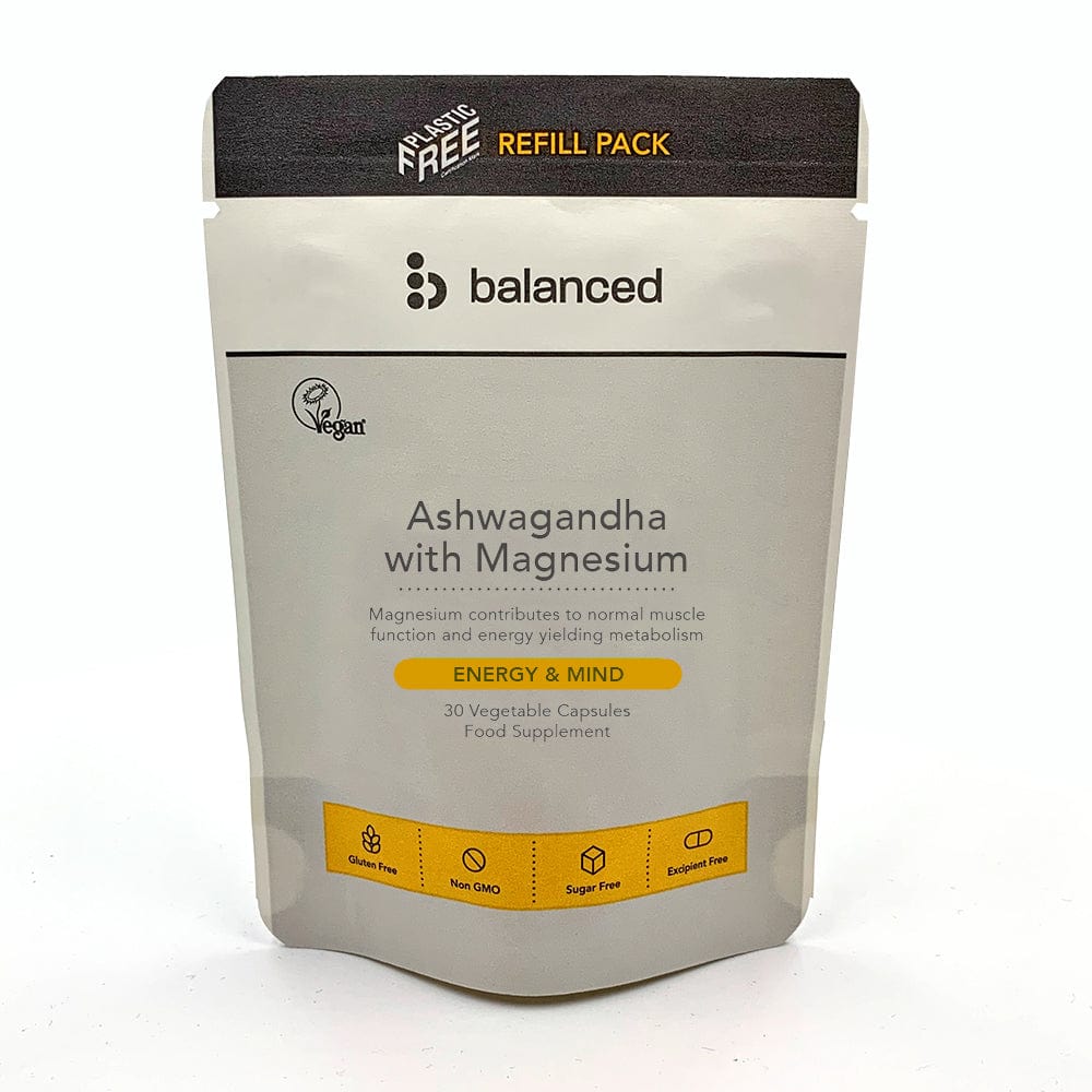 Ashwagandha With Magnesium 30 Veggie Caps - Refill Pouch, Balanced