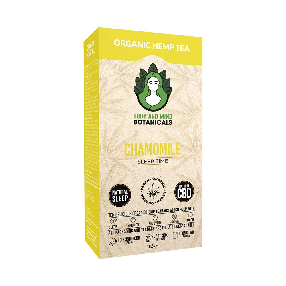 Organic Hemp Tea - Chamomile - 350mg CBD - 1 Box x 10 Teabags, Body and Mind Botanicals