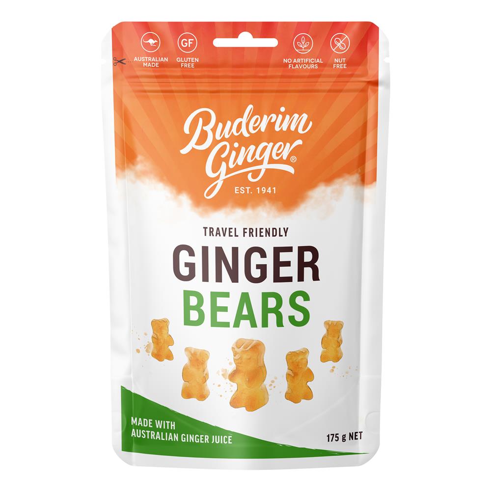 Buderim Ginger Travel Friendly Ginger Bears 175g, Buderim Ginger