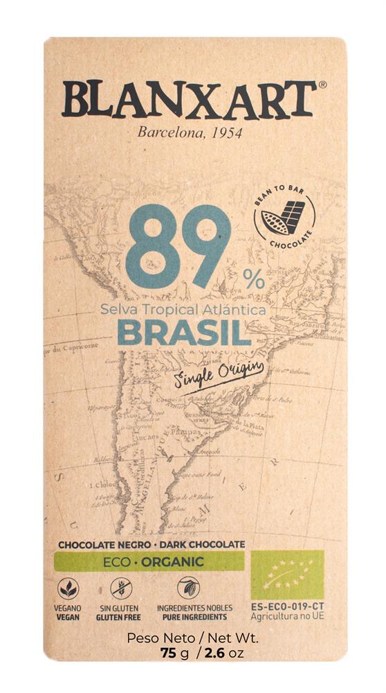 BLANXART Premium Organic & Vegan 89% BRASIL Chocolate Bar 75g, Blanxart