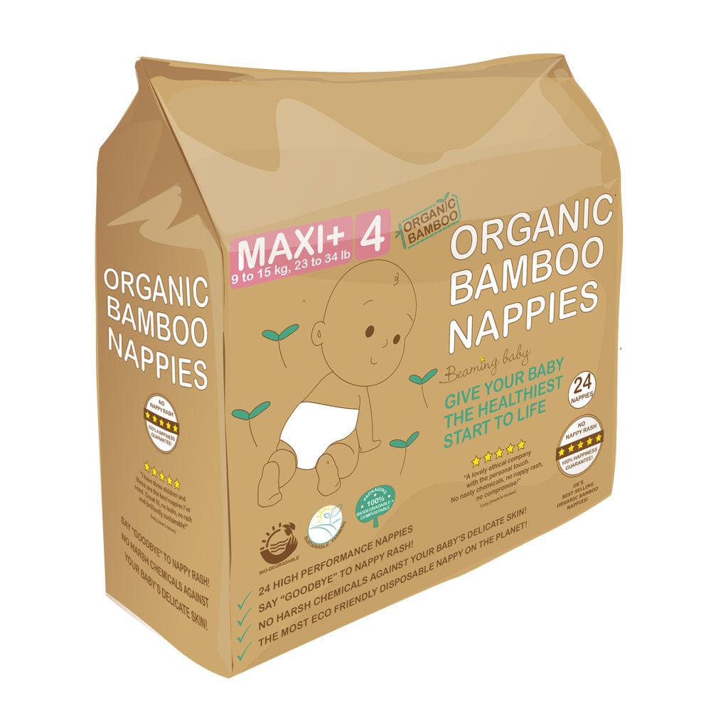 Organic Bamboo Nappies Size 4 (9-15 kg 24 nappies), Beaming Baby