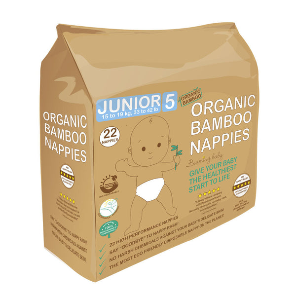 Organic Bamboo Nappies Size 5 (15-19kg22 nappies), Beaming Baby