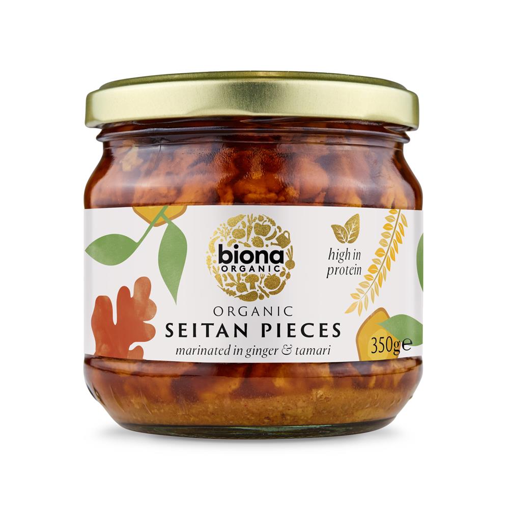 Organic Seitan Pieces marinated in ginger and soya sauce 350g, Biona