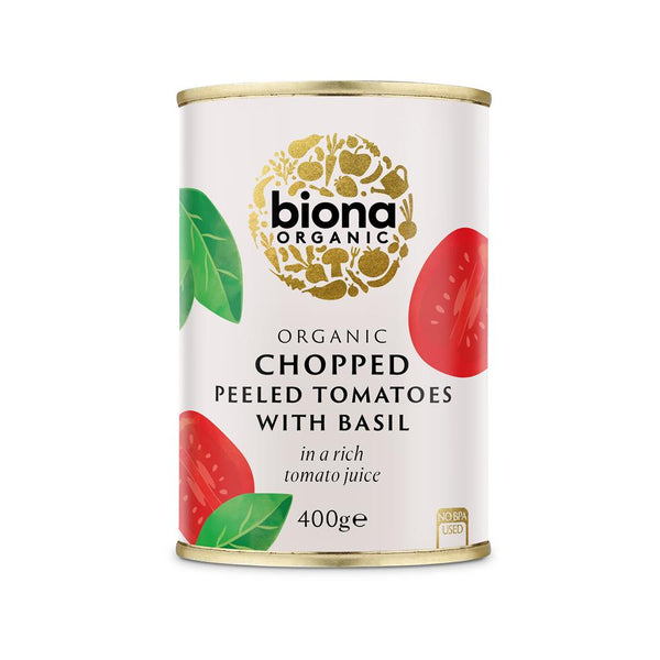 Organic Chopped Tomatoes with Fresh Basil 400g, Biona