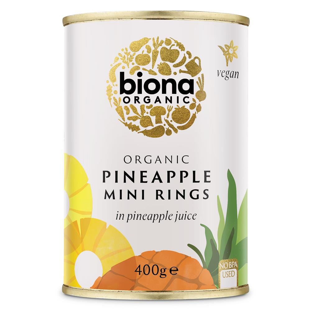 Mini Pineapple Rings in Pineapple Juice Organic 400g, Biona