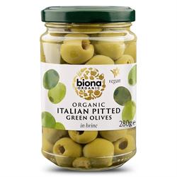 Biona Pitted Green Olives in Brine Organic 280g, Biona