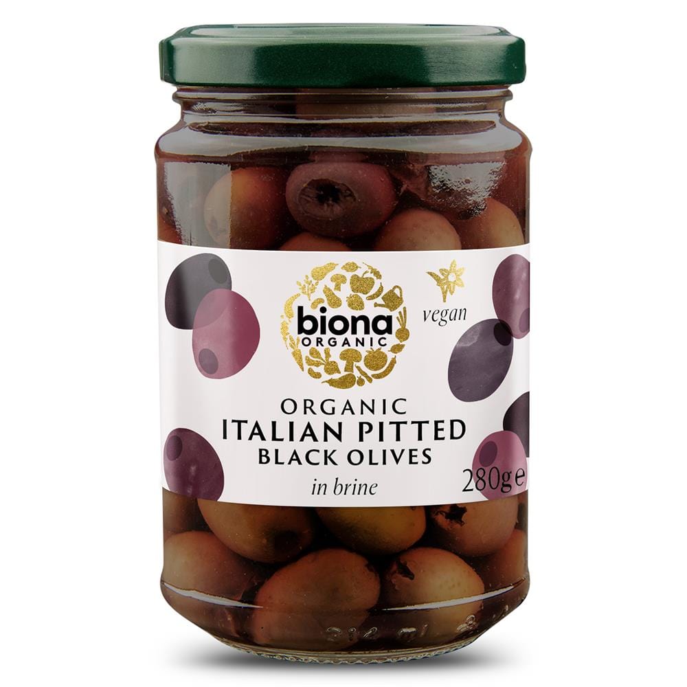 Biona Pitted Black Olives in Brine Organic 280g, Biona