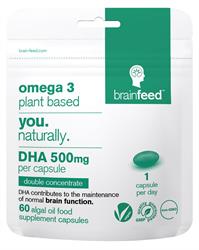 Omega3 Plant-based DHA 500mg 1-a-day | EU Certified Brain Health, Brain Feed