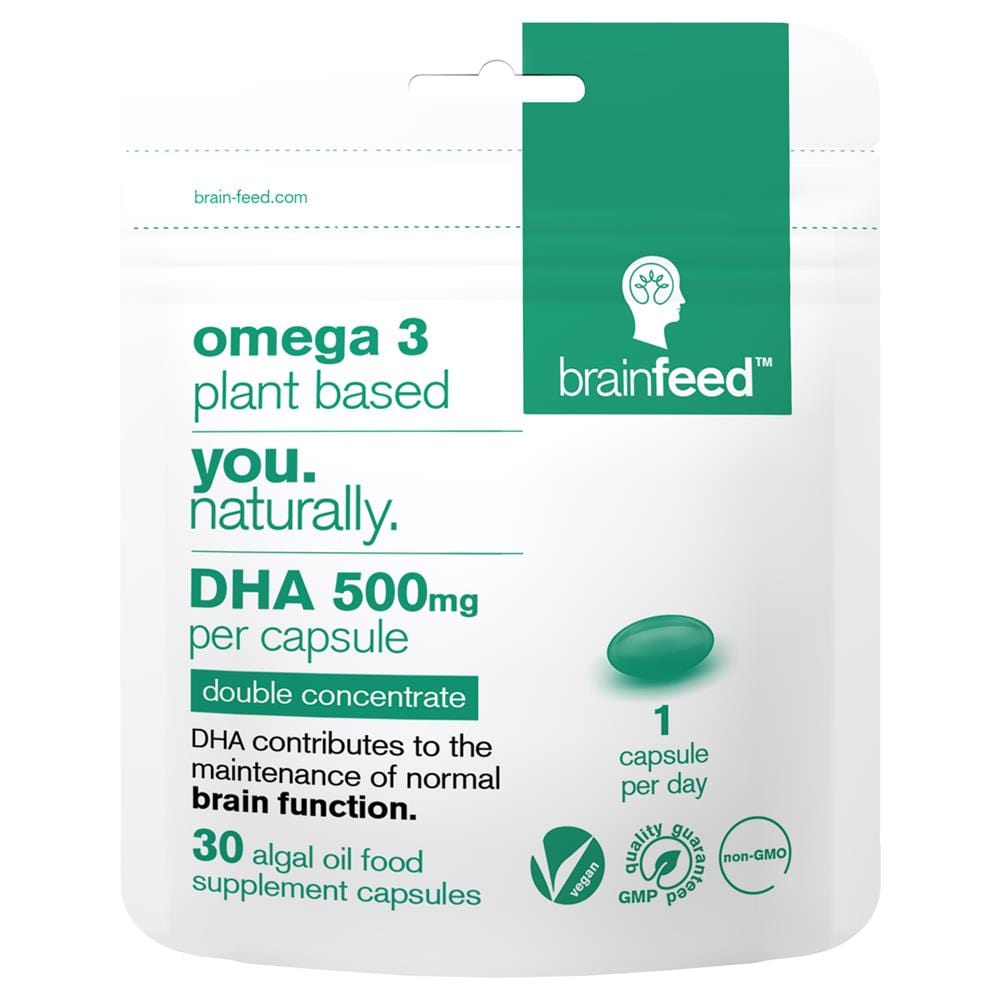 Omega3 Plant-based DHA 500mg 1-a-day | EU Certified brain Health, Brain Feed