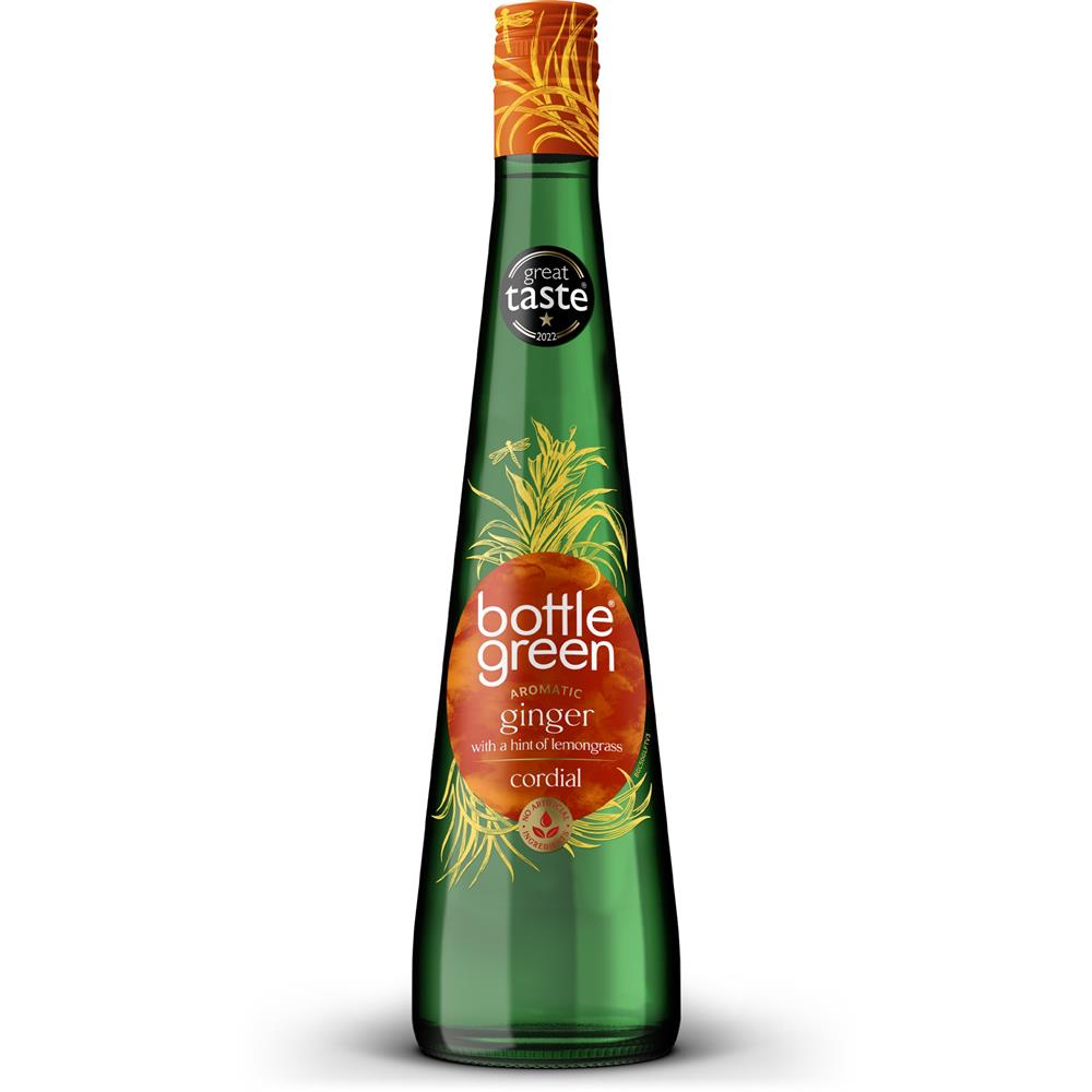 Ginger & Lemongrass Cordial 500ml, Bottle Green