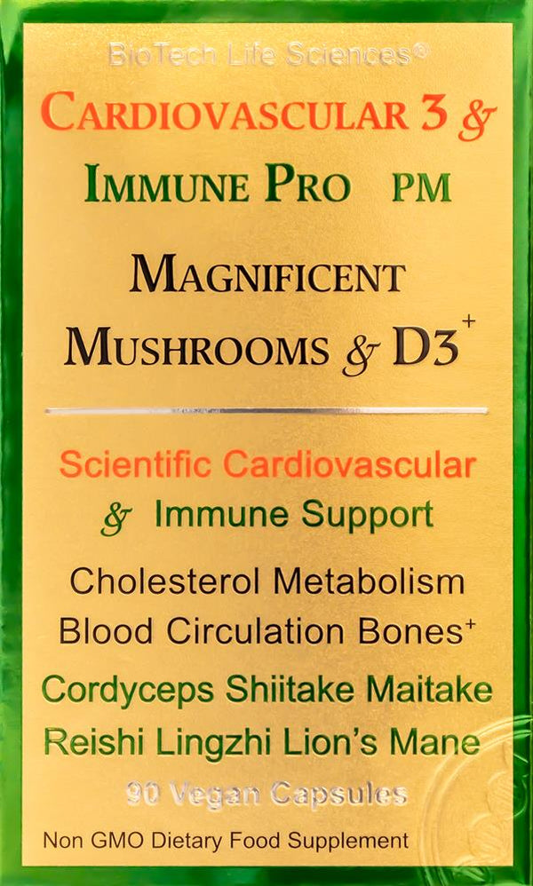 Cardio Immune 3 Magnificent Mushrooms Vit D3 + Beta Glucans 90, BioTech Life Sciences