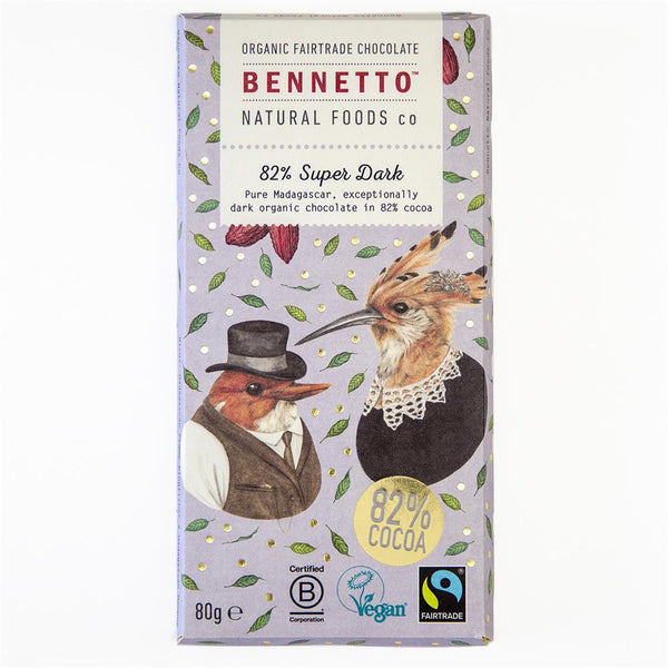 Organic Chocolate Bar 82% Super Dark 80g, Bennetto