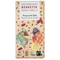 Organic Chocolate Bar Orange with Chilli 80g, Bennetto