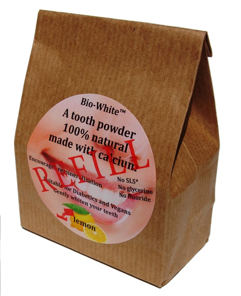 Organic Tooth Powder Lemon refill in a paper bag (no plastic) 35g, Bio-White