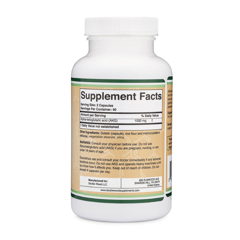 Ácido alfa -cetoglutarico de madera doble (AKG) - 180 x 500 mg de cápsulas