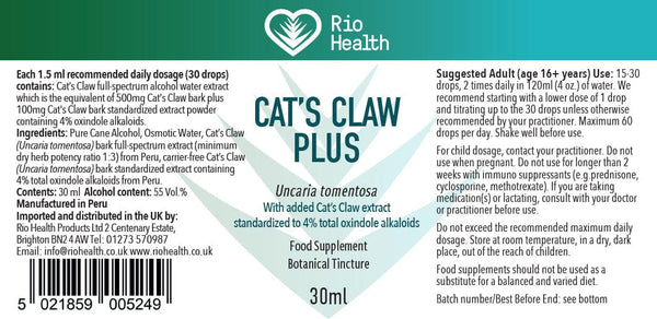 Rio Health Cats Claw Plus- 60ml - Welzo