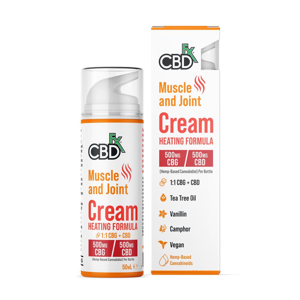 CBDfx Muscle and Joint Heating Cream - 500mg CBD/500mg CBG, CBDfx