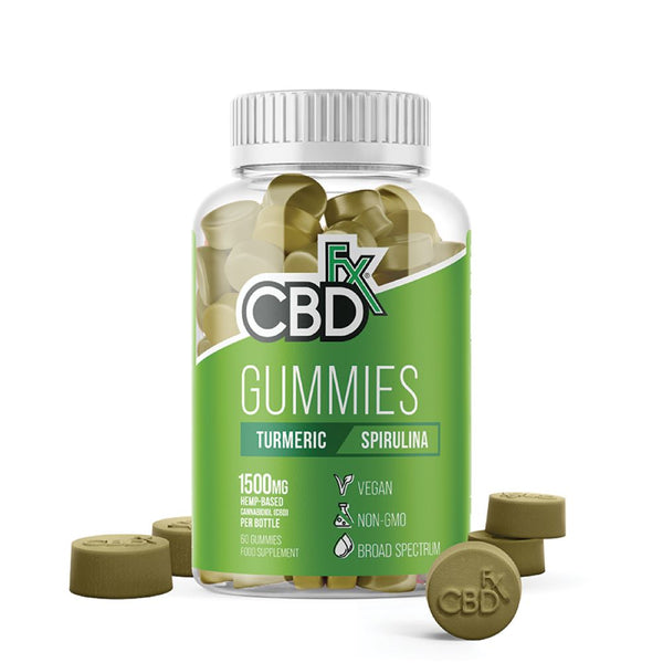 CBDfx Turmeric & Spirulina Gummies (60ct / 1500mg CBD Per Bottle), CBDfx