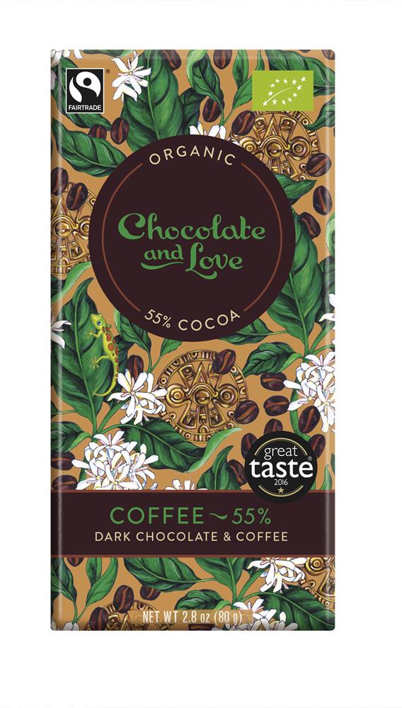 Org/Fairtrade dark chocolate with coffee 55% 80g, Chocolate and Love