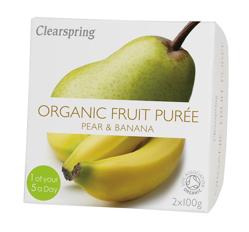 Organic Fruit Puree Pear & Banana (2x100g), Clearspring