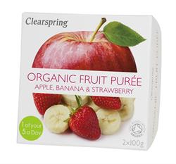 Organic Fruit Puree Apple/Banana/Strawberry (2x100g), Clearspring