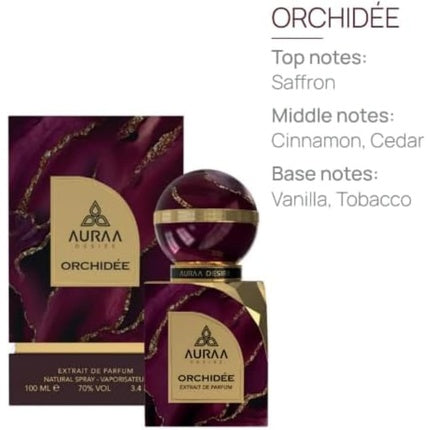 Orchidee Extrait de Parfum 100ml by Auraa Desire Luxurious Unisex Fragrance with Saffron, Cinnamon, Cedar, Vanilla, and Tobacco