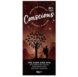 Dark Side 85% Raw Vegan Organic Chocolate Bar 60g, Conscious Chocolate