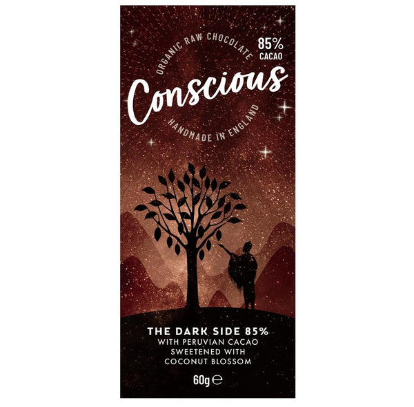 Dark Side 85% Raw Vegan Organic Chocolate Bar 60g, Conscious Chocolate