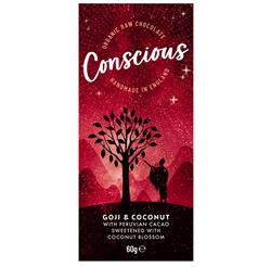 Goji & Coconut Raw Vegan Organic Chocolate Bar 60g, Conscious Chocolate