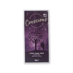 Pure Dark 100% Cacao Raw Vegan Organic Chocolate Bar 60g, Conscious Chocolate