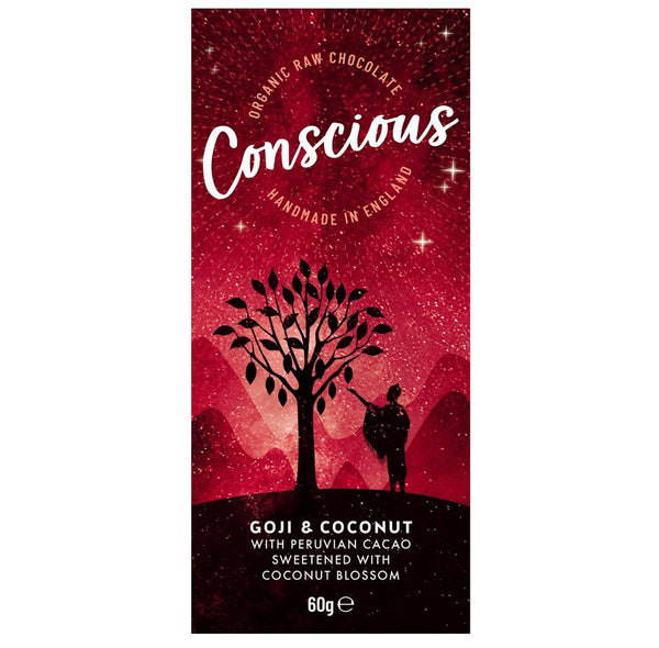 Goji & Coconut Raw Vegan Organic Chocolate Bar 60g, Conscious Chocolate