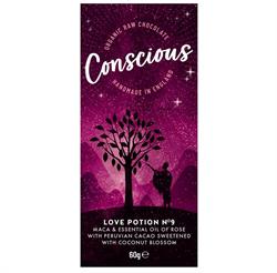 Love Potion No 9 Raw Vegan Organic Chocolate Bar 60g, Conscious Chocolate