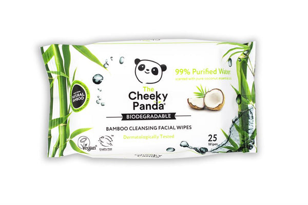 100% Bamboo Cleansing Facial Wipes Coconut Scented 25 Wipes, Cheeky Panda