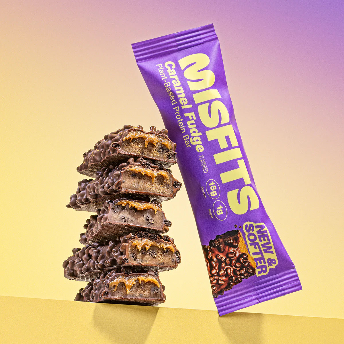 Misfits Health Misfits a base vegetale a base di caramello Fudge Protein Bar 50g