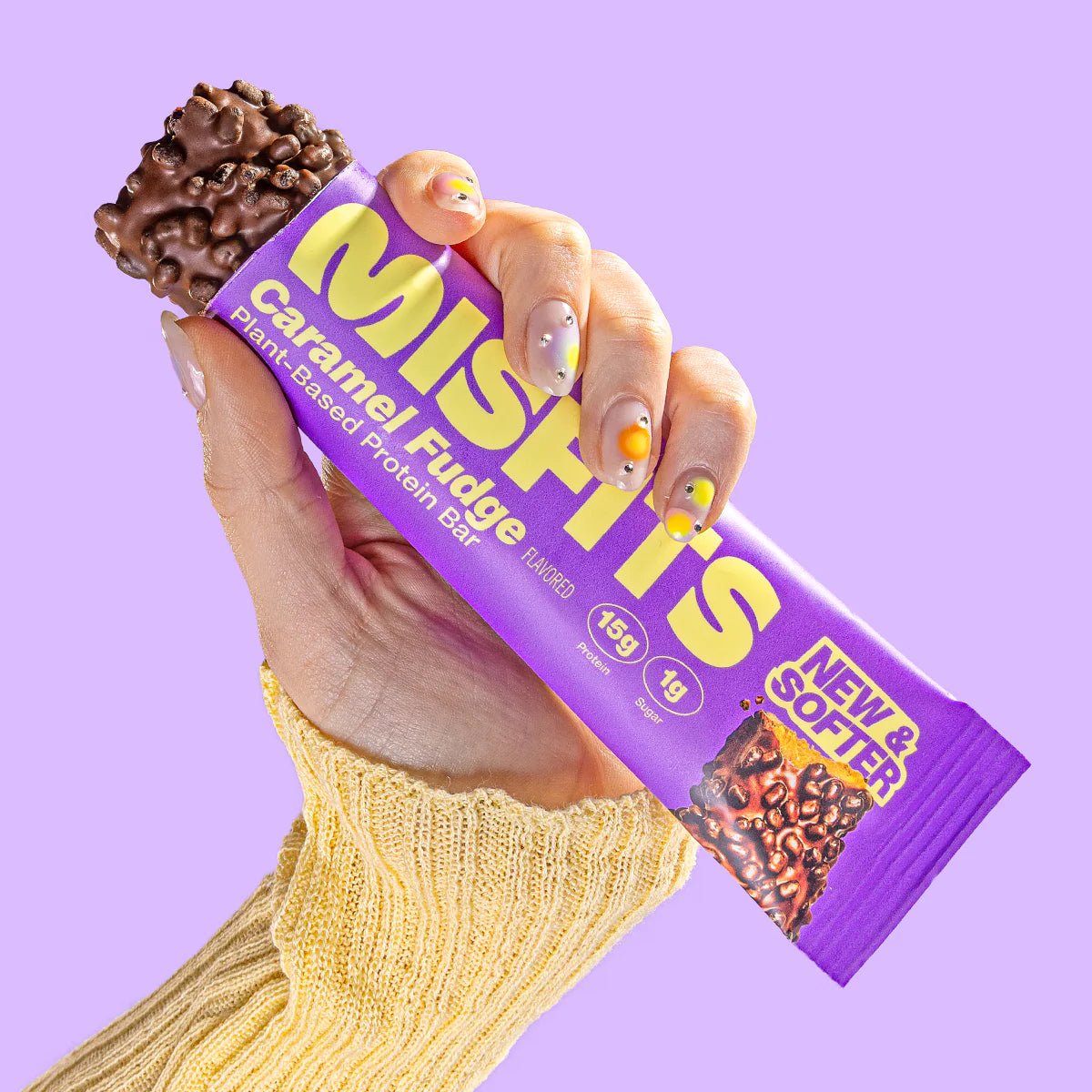 Misfits Health Misfits a base vegetale a base di caramello Fudge Protein Bar 50g